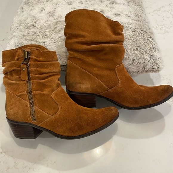 Reba Boot Suede Slouch Western Cowgirl Saddle Cognac Brown Rust Bootie Size 7.5 - Picture 3 of 9